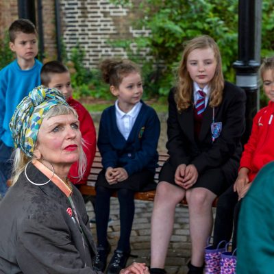 Children speak with Cllr Hilary Cox Condron - Photograph by Kev Gregory