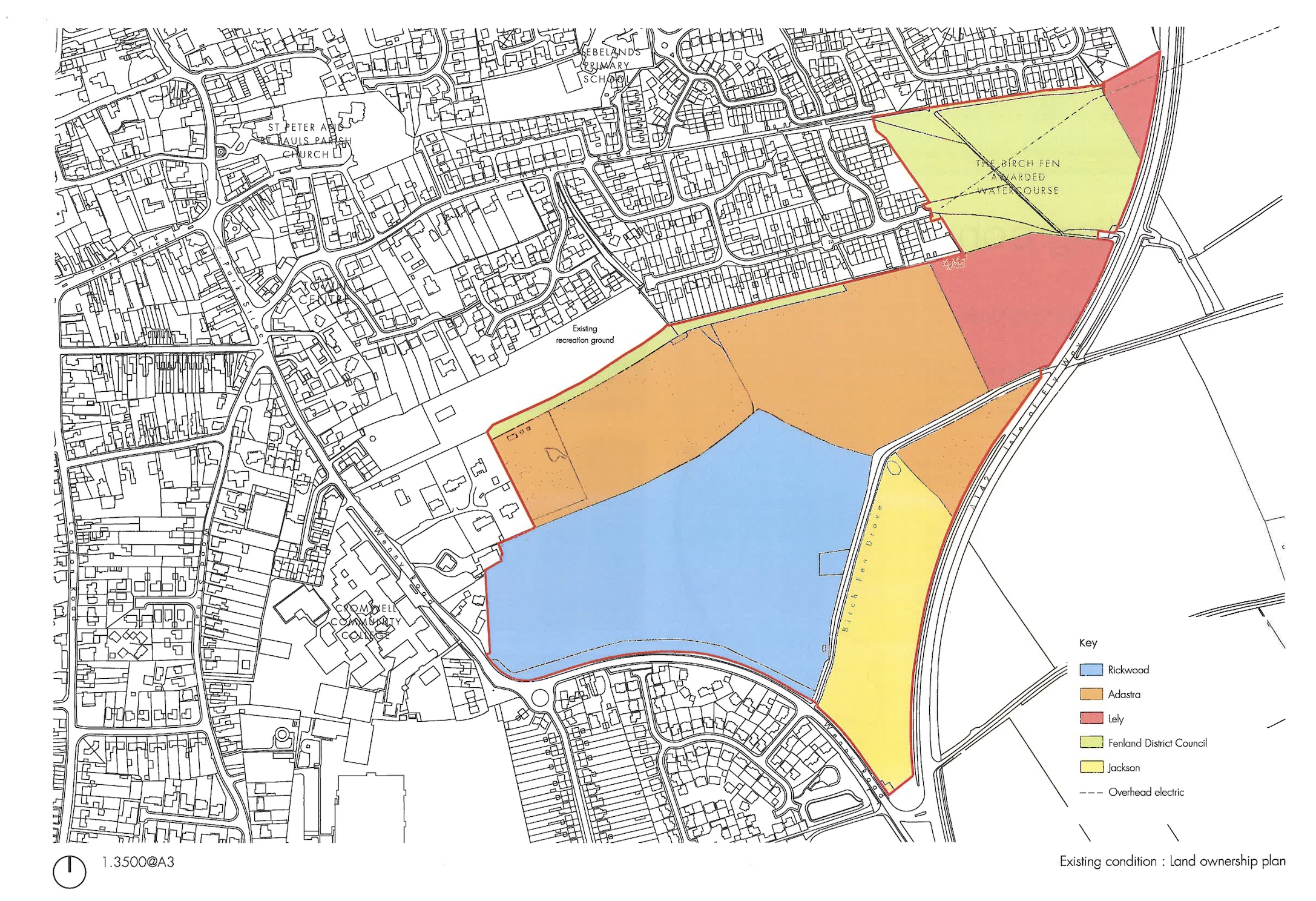 A diagram showing the ownership of land at the East Chatteris Broad Concept Plan site